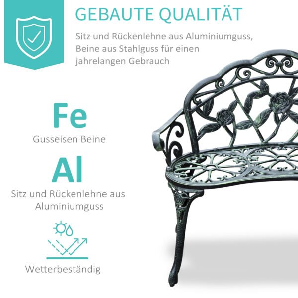 Outsunny Gartenbank Parkbank Sitzbank Bank Gartenmöbel 2-Sitzer Metall 100 x 54 x 78 cm - Image 7