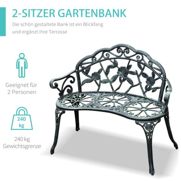 Outsunny Gartenbank Parkbank Sitzbank Bank Gartenmöbel 2-Sitzer Metall 100 x 54 x 78 cm - Image 8