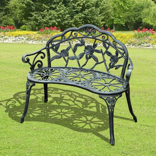 Outsunny Gartenbank Parkbank Sitzbank Bank Gartenmöbel 2-Sitzer Metall 100 x 54 x 78 cm - Image 6