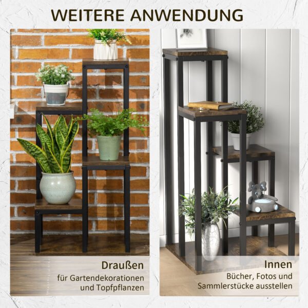 Pflanzenständer Blumenständer 4 Ebenen multifunktionales Pflanzenregal Braun 40x40x81cm für Balkon Garten & Innenräume - Image 5