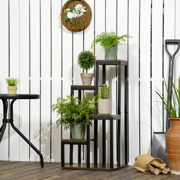 Pflanzenständer Blumenständer 4 Ebenen multifunktionales Pflanzenregal Braun 40x40x81cm für Balkon Garten & Innenräume - Image 7