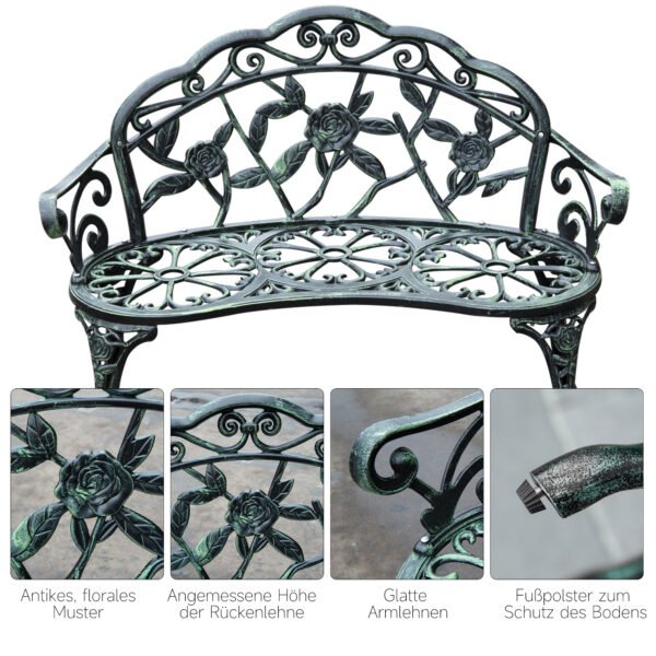 Outsunny Gartenbank Parkbank Sitzbank Bank Gartenmöbel 2-Sitzer Metall 100 x 54 x 78 cm