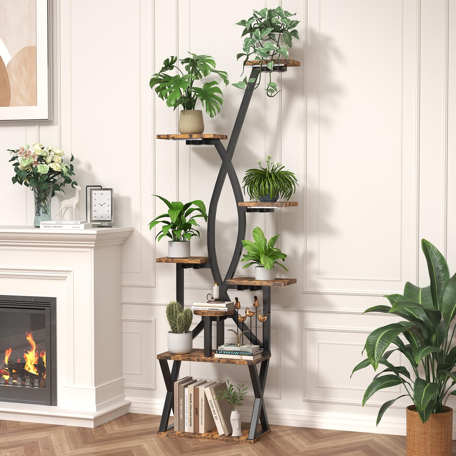 Plant Stand Indoor with Grow Lights 8 Tiered 67“ Tall Plant Shelf with Adjustable Brightness Timer Large Metal S-Shaped Corner Plant Flower Holder Home Decor for Living Room Patio Balcony