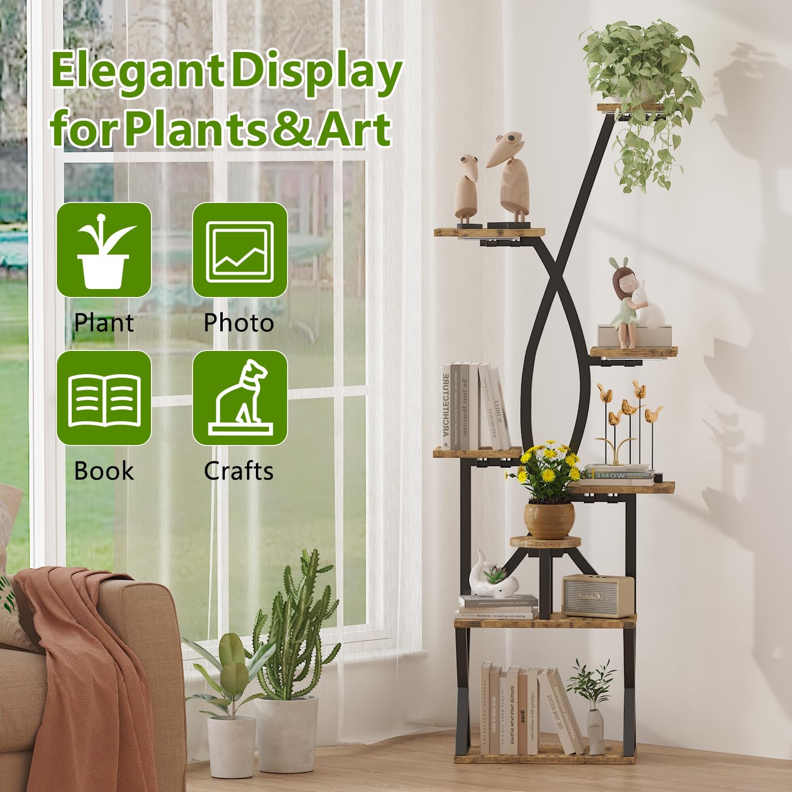 Plant Stand Indoor with Grow Lights 8 Tiered 67“ Tall Plant Shelf with Adjustable Brightness Timer Large Metal S-Shaped Corner Plant Flower Holder Home Decor for Living Room Patio Balcony - Image 2