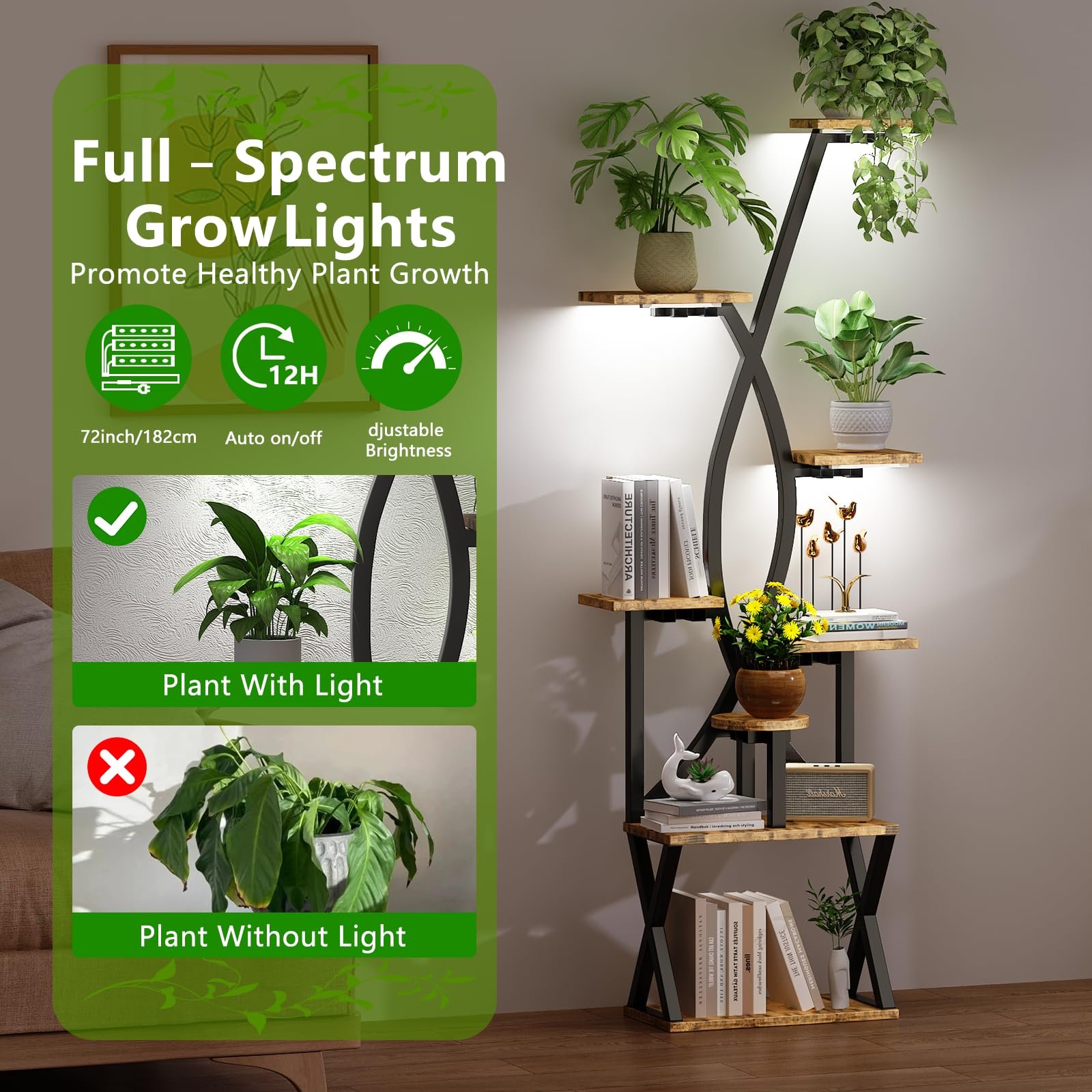Plant Stand Indoor with Grow Lights 8 Tiered 67“ Tall Plant Shelf with Adjustable Brightness Timer Large Metal S-Shaped Corner Plant Flower Holder Home Decor for Living Room Patio Balcony - Image 4